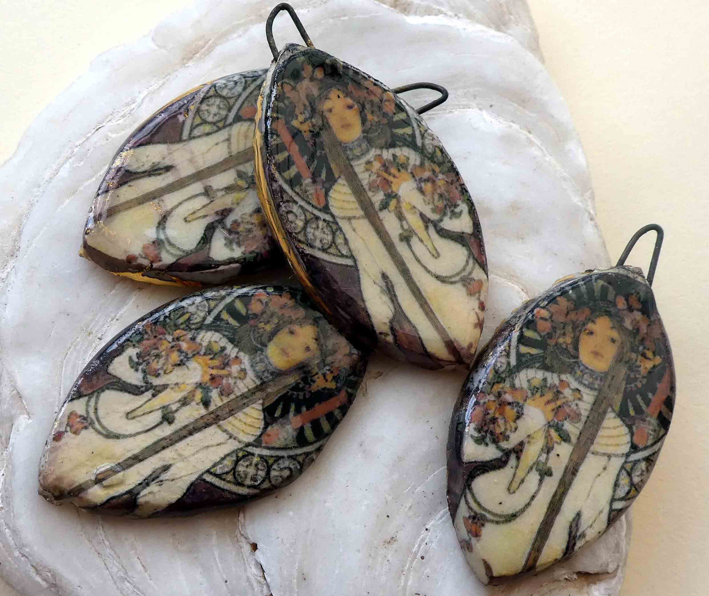 Ceramic Decal Mucha Earring Droppers #10