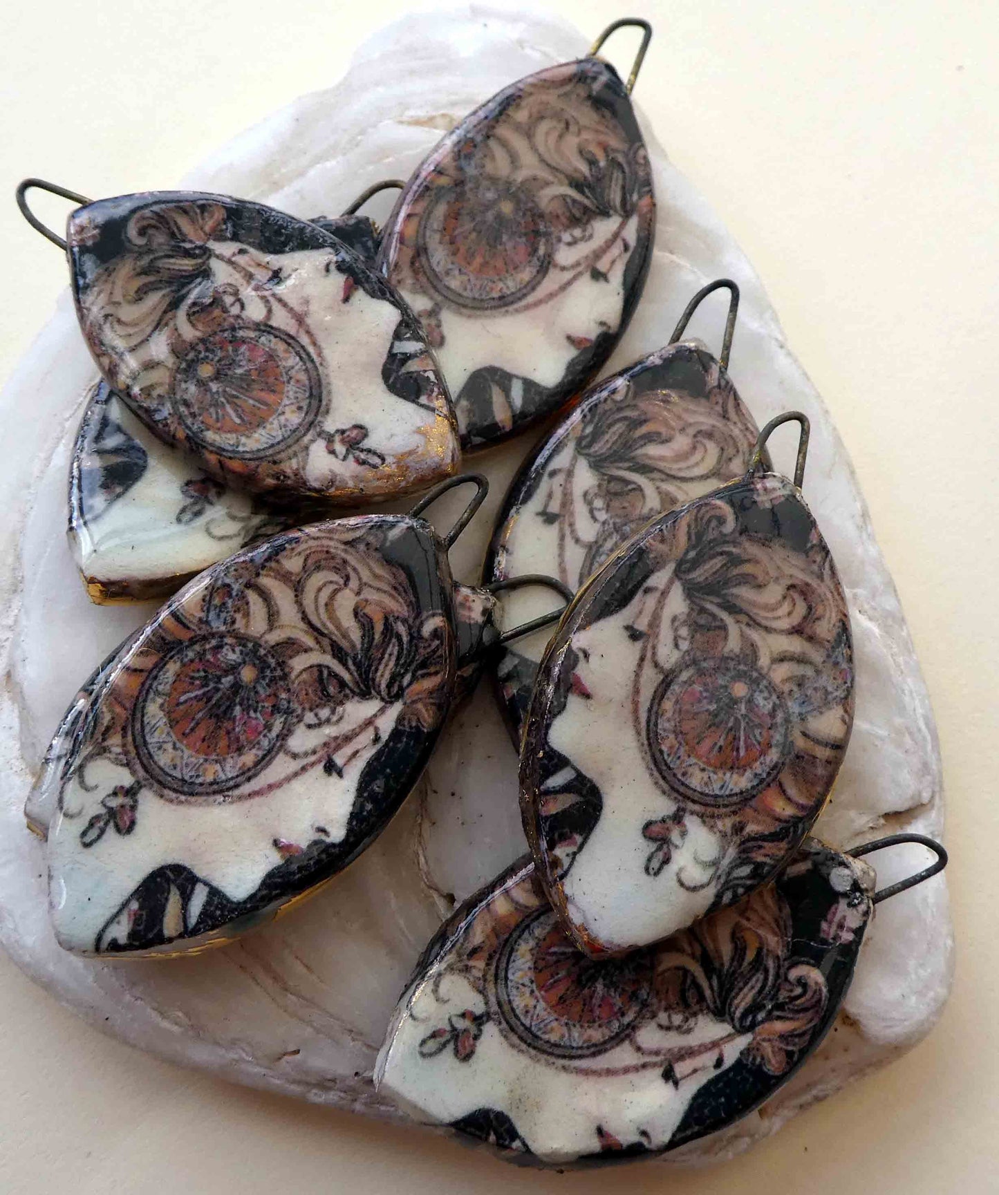 Ceramic Decal Mucha Earring Droppers #13