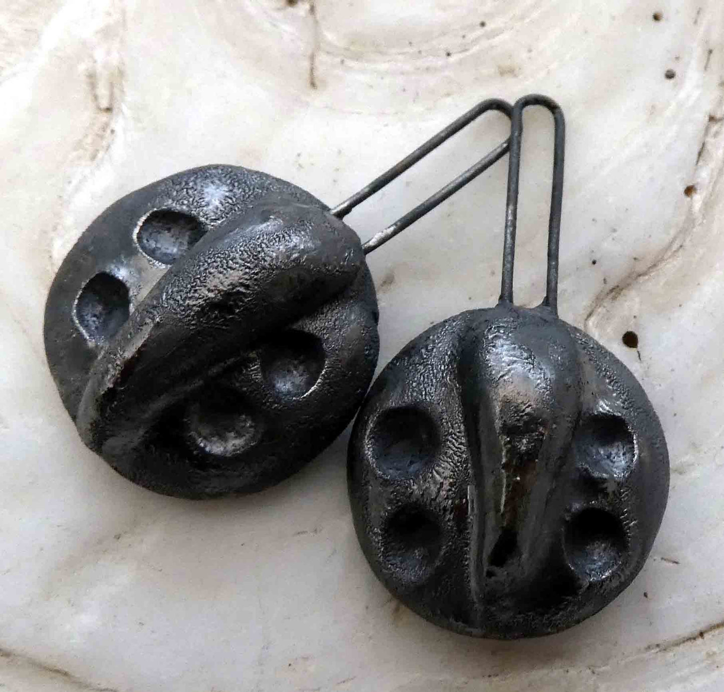 Ceramic Long Hoop Textured Disc Drops Earring Charms -Steel #1