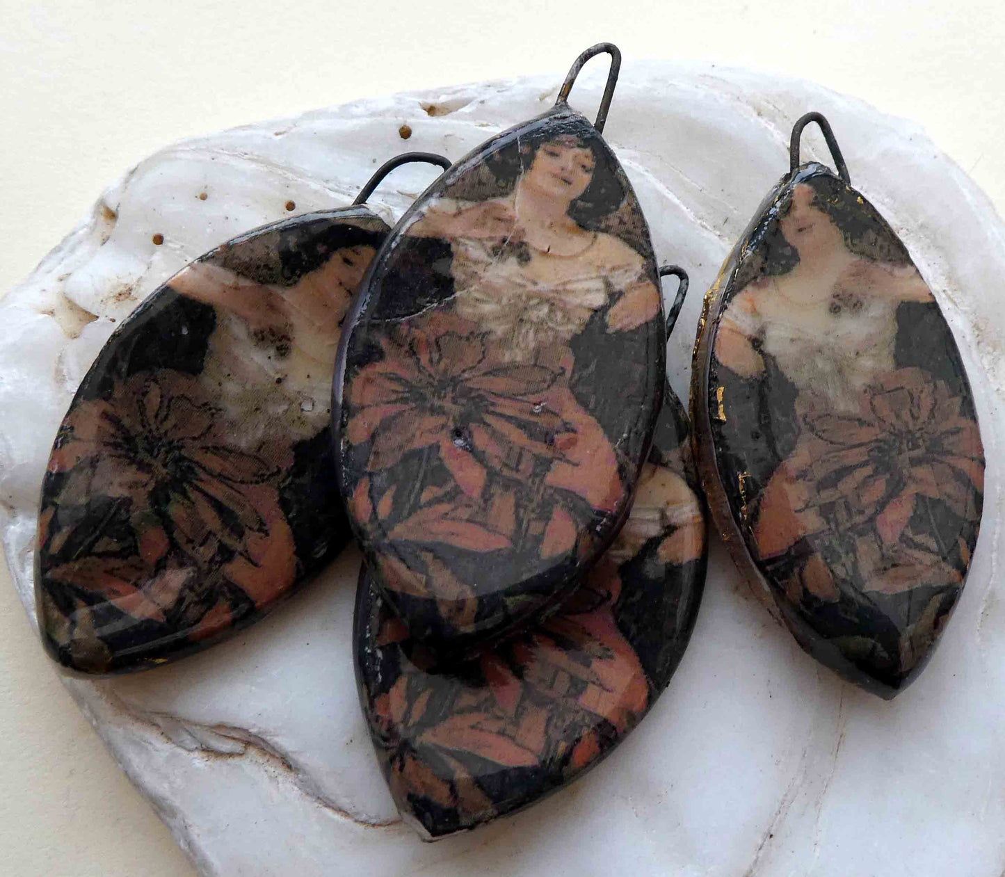 Ceramic Decal Mucha Earring Droppers #20