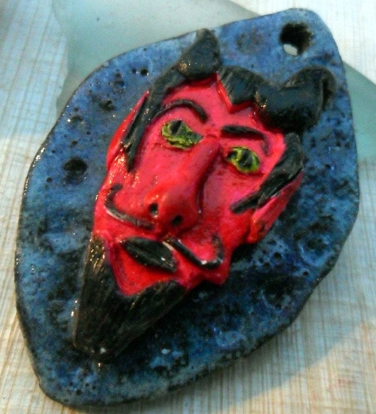 Ceramic Devil Head Cameo Pendant