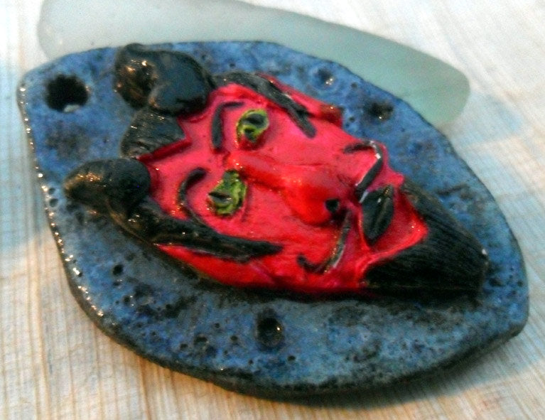 Ceramic Devil Head Cameo Pendant