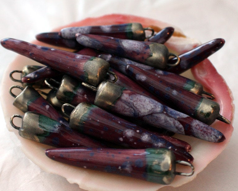 Ceramic Spikes Earring Charms -Plum Jelly