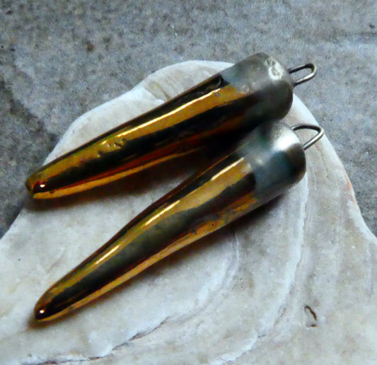 Ceramic  Spikes Earring Charms -Gold Lustre