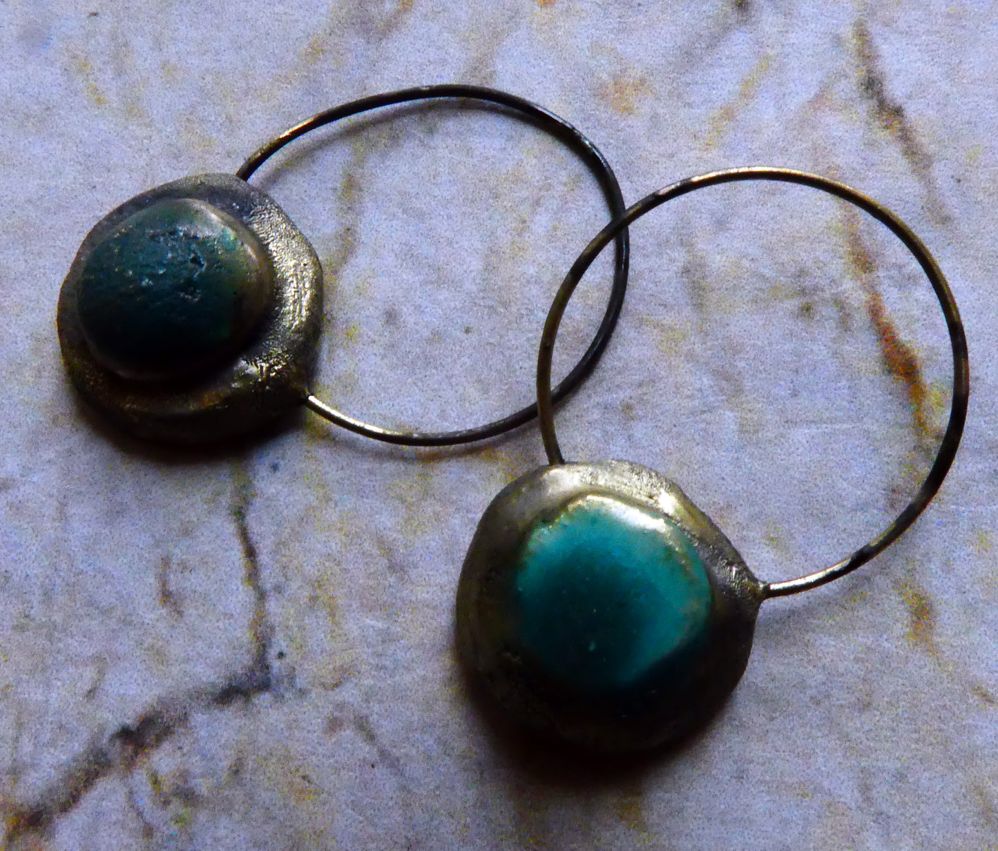 Ceramic Hoopy Disc Dangles -Antique Turquoise