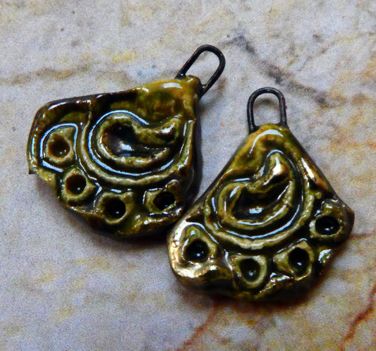 Ceramic LIttle Textured Wedge Earring Charms - Olive