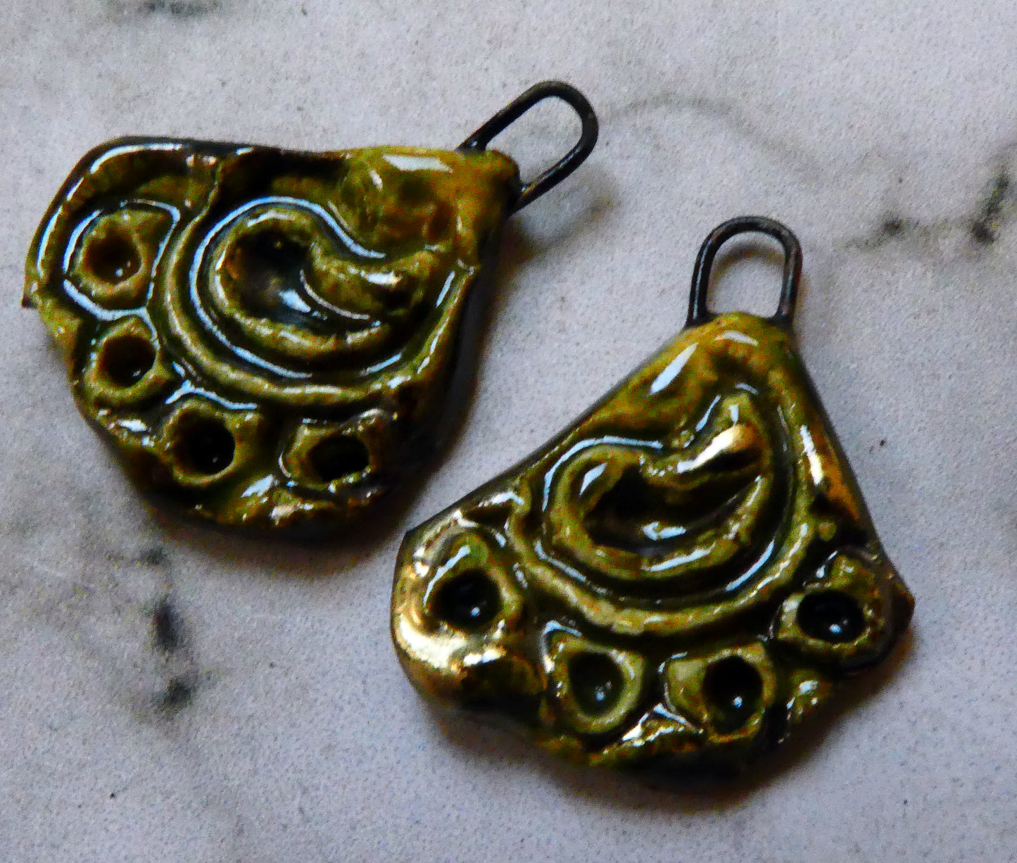 Ceramic LIttle Textured Wedge Earring Charms - Olive