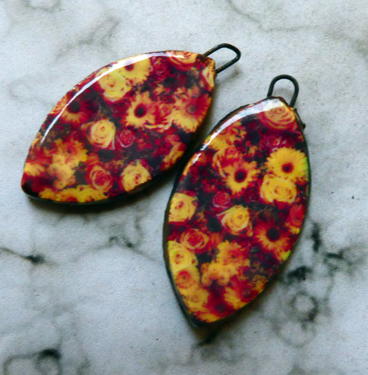 Ceramic Floral Pattern Decal Earring Drops #3