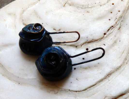 Ceramic Wire Spiral Earring Charms - Obsidian