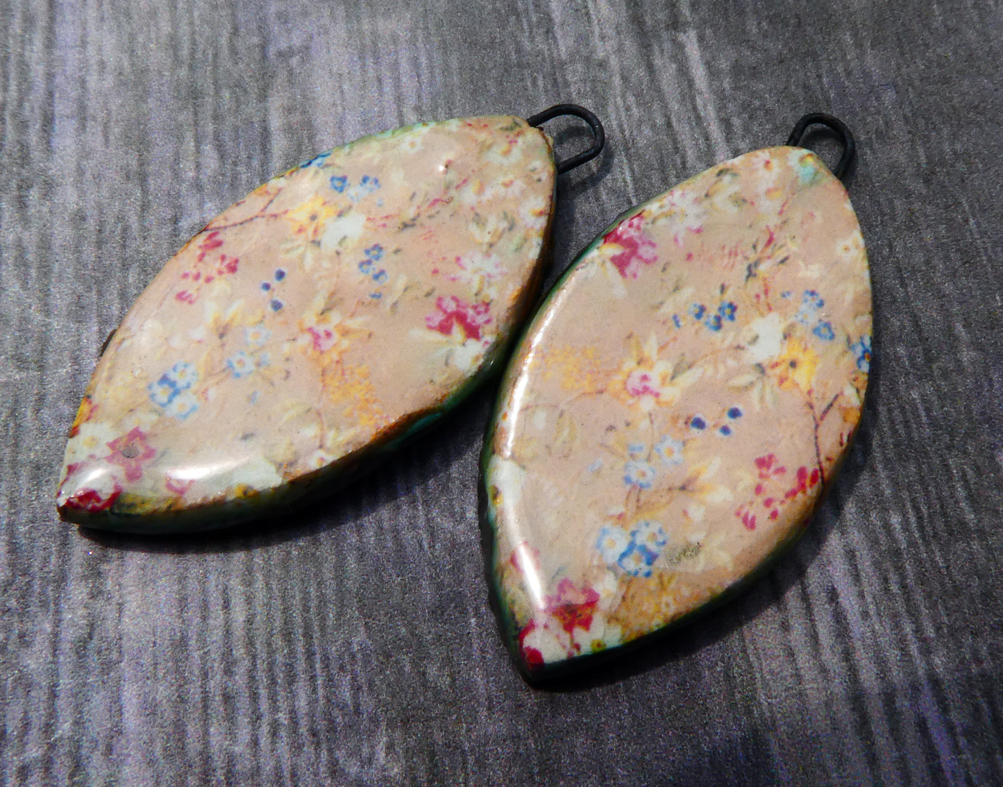 Ceramic Floral Pattern Decal Earring Drops #2