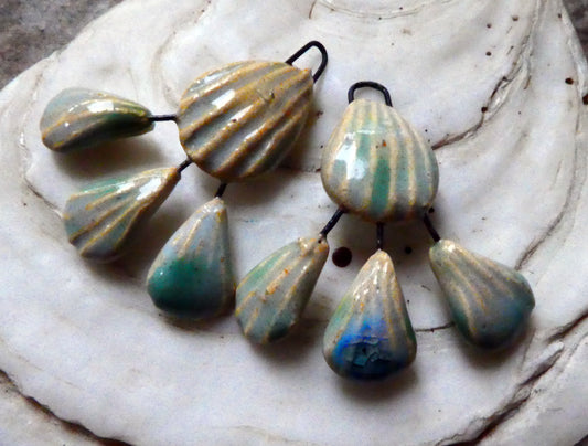 Ceramic Shell Chandelier Earring Dangles -Spring Rain