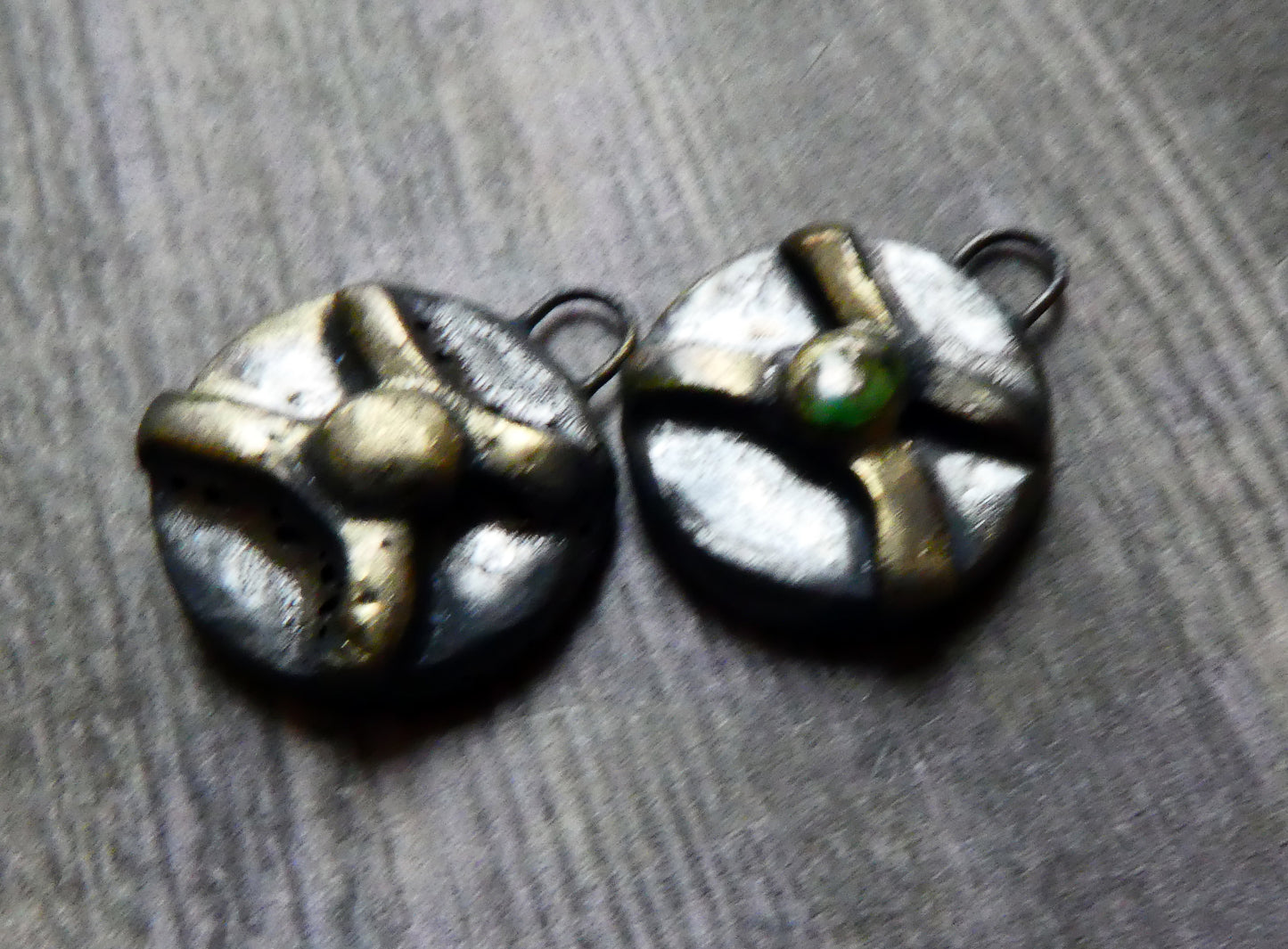 Ceramic Textured Disc Drops Earring Charms -Steel #2