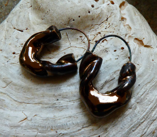 Ceramic Twisted Hoop Earring Charms - Glossy Gold