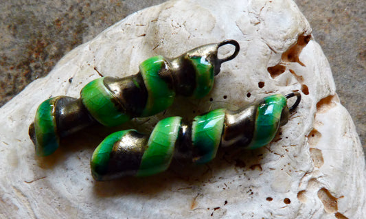 Ceramic Coiled Sticks Earring Charms - Lime