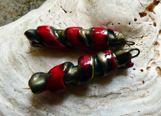 Ceramic Coiled Sticks Earring Charms - Red