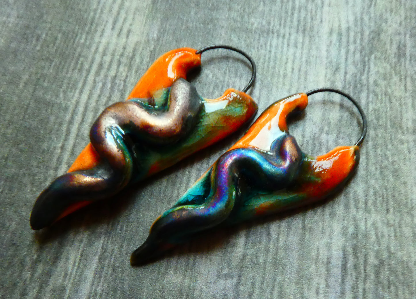 Ceramic Moulded Dagger Earring Charms - Vermillion Sunburst