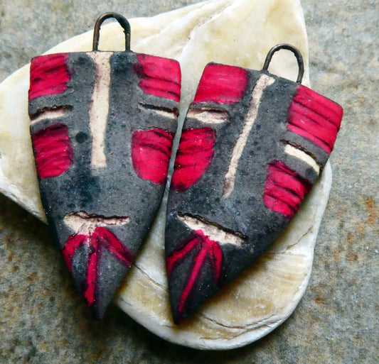 Ceramic Sgraffito Apache Mask Earring Charms- #1