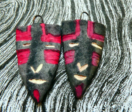 Ceramic Sgraffito Apache Mask Earring Charms- #2