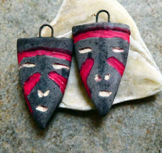 Ceramic Sgraffito Apache Mask Earring Charms- #3
