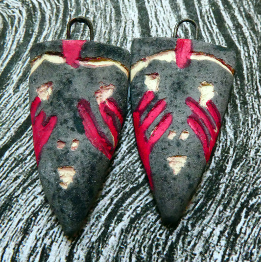 Ceramic Sgraffito Apache Mask Earring Charms- #4