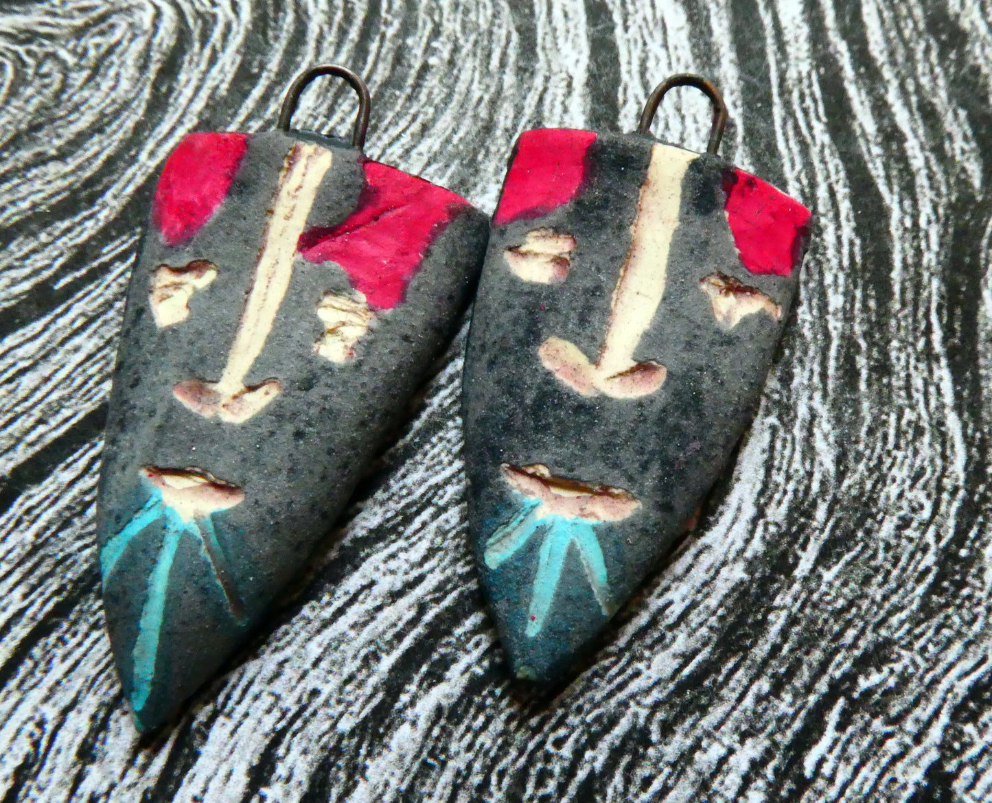 Ceramic Sgraffito Apache Mask Earring Charms- #6