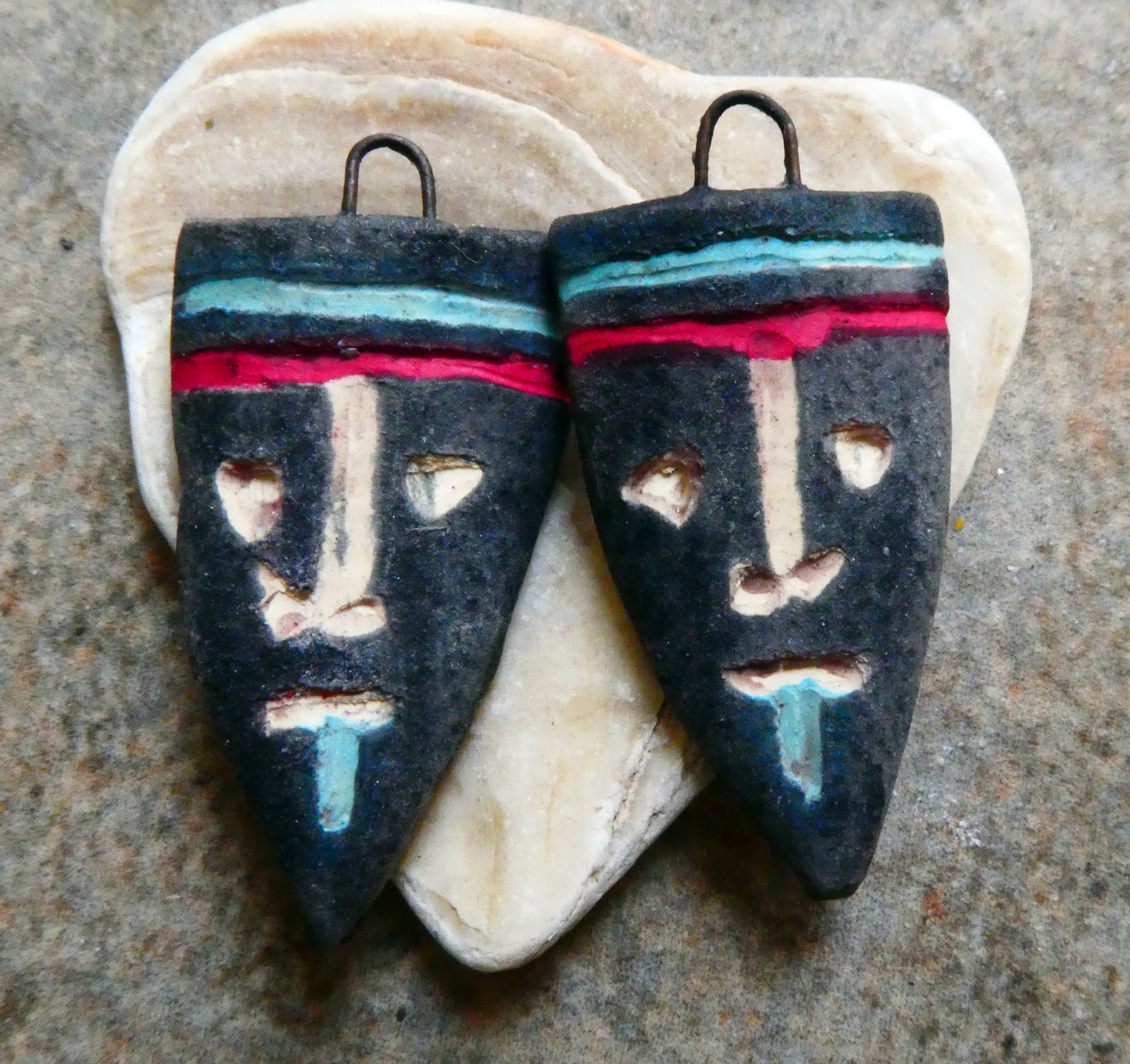 Ceramic Sgraffito Apache Mask Earring Charms- #7