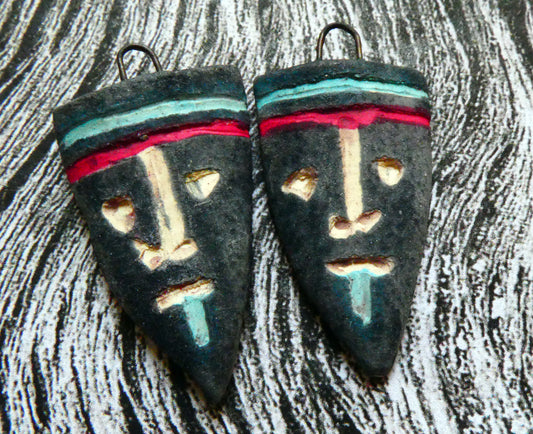 Ceramic Sgraffito Apache Mask Earring Charms- #7