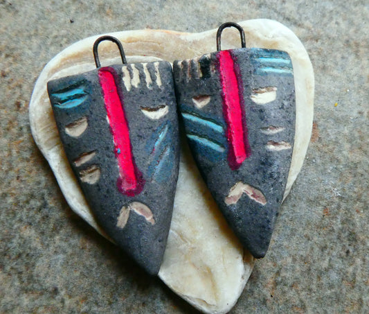 Ceramic Sgraffito Apache Mask Earring Charms- #8