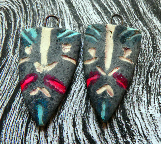 Ceramic Sgraffito Apache Mask Earring Charms- #9