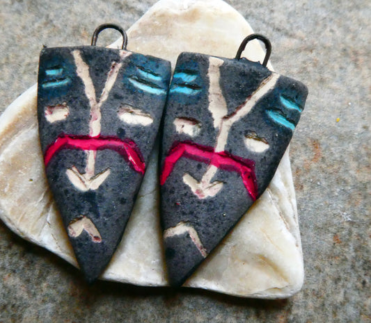 Ceramic Sgraffito Apache Mask Earring Charms- #10