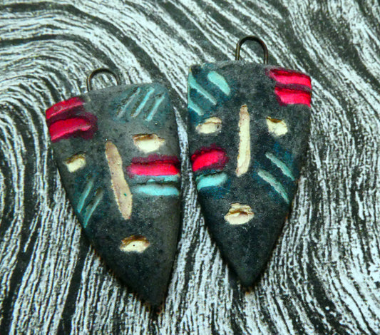 Ceramic Sgraffito Apache Mask Earring Charms- #11