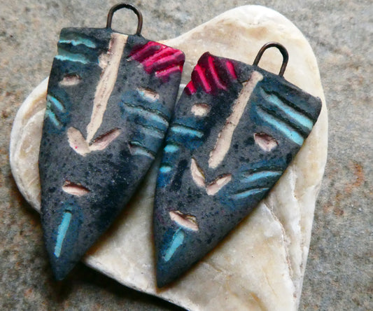 Ceramic Sgraffito Apache Mask Earring Charms- #12
