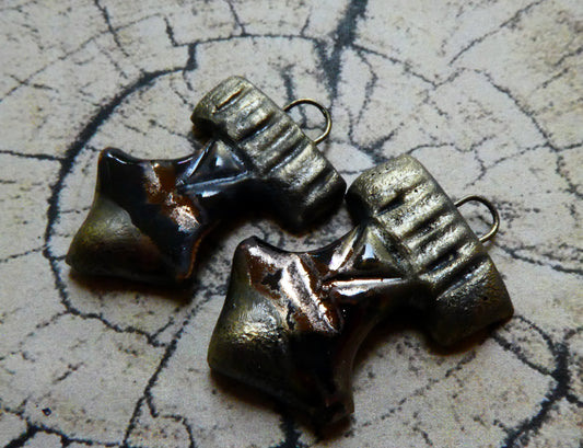 Ceramic Thors Hammer Earring Charms -Glossy Gold