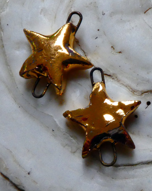 Ceramic Stars Earring Connectors -Gold Lustre