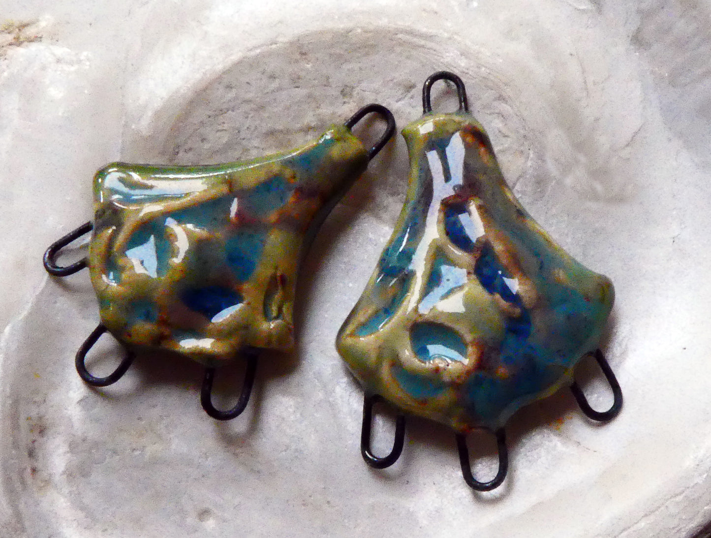 Ceramic Textured Chandelier Earring Connectors -Blue Agate