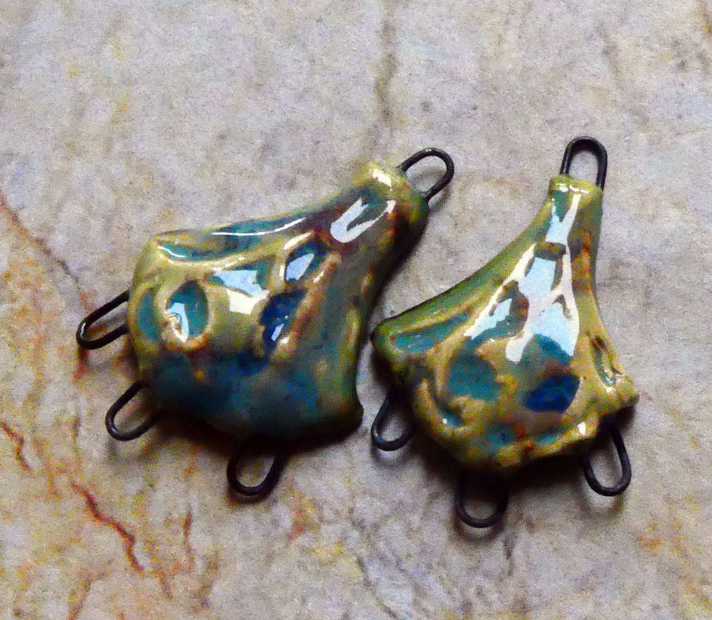 Ceramic Textured Chandelier Earring Connectors -Blue Agate