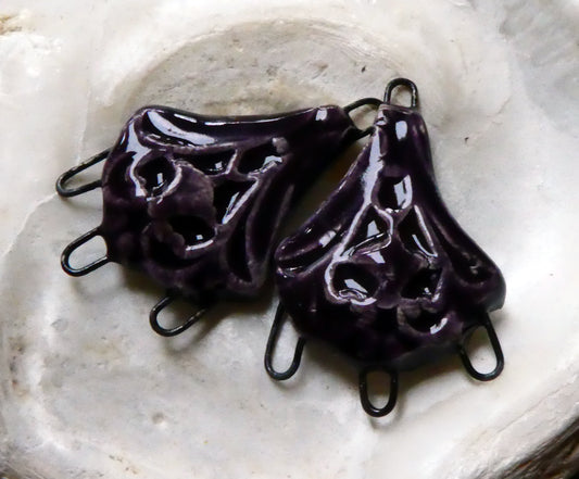 Ceramic Textured Chandelier Earring Connectors -Aubergine