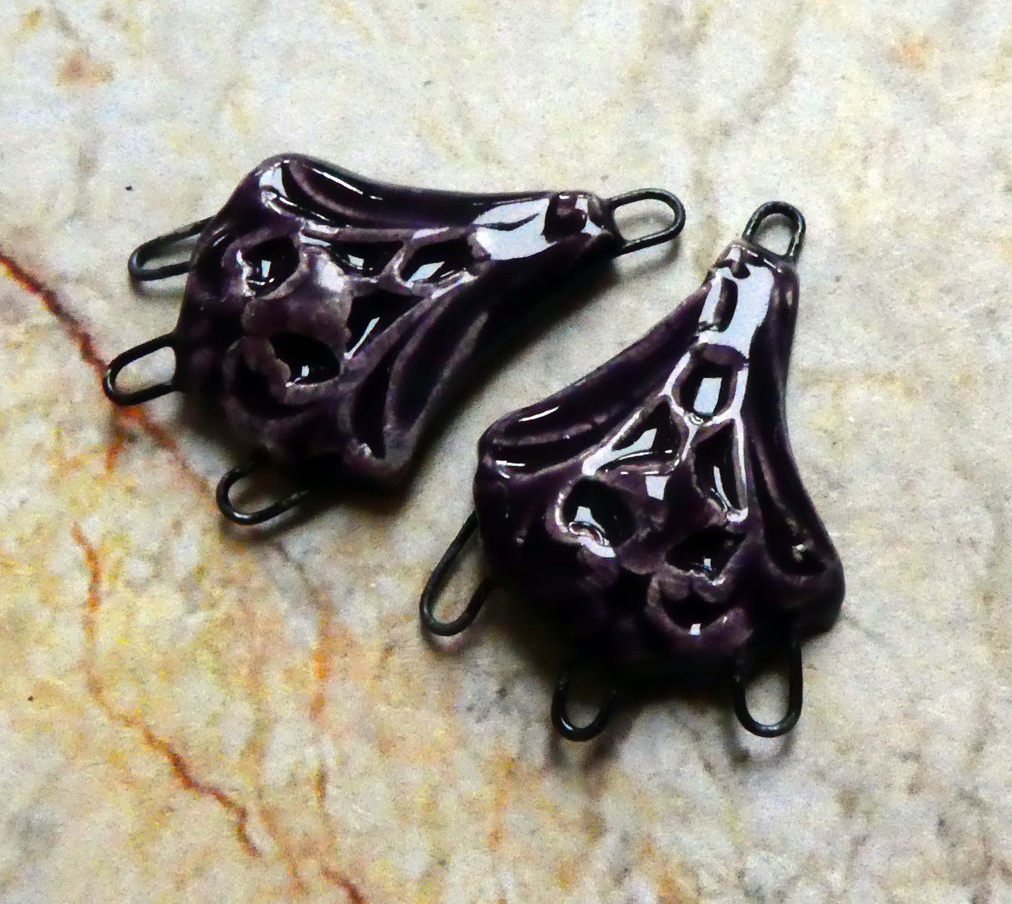 Ceramic Textured Chandelier Earring Connectors -Aubergine