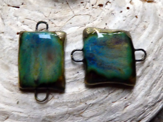 Ceramic Assymetric Rectangular Earring Connectors - Blue Agate