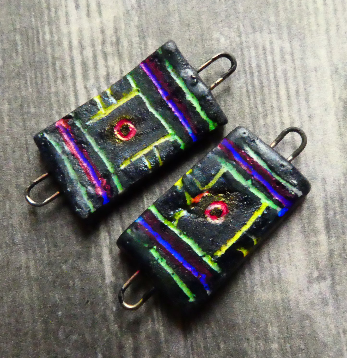 Ceramic  Sgraffito Tablet Earring Charms #1