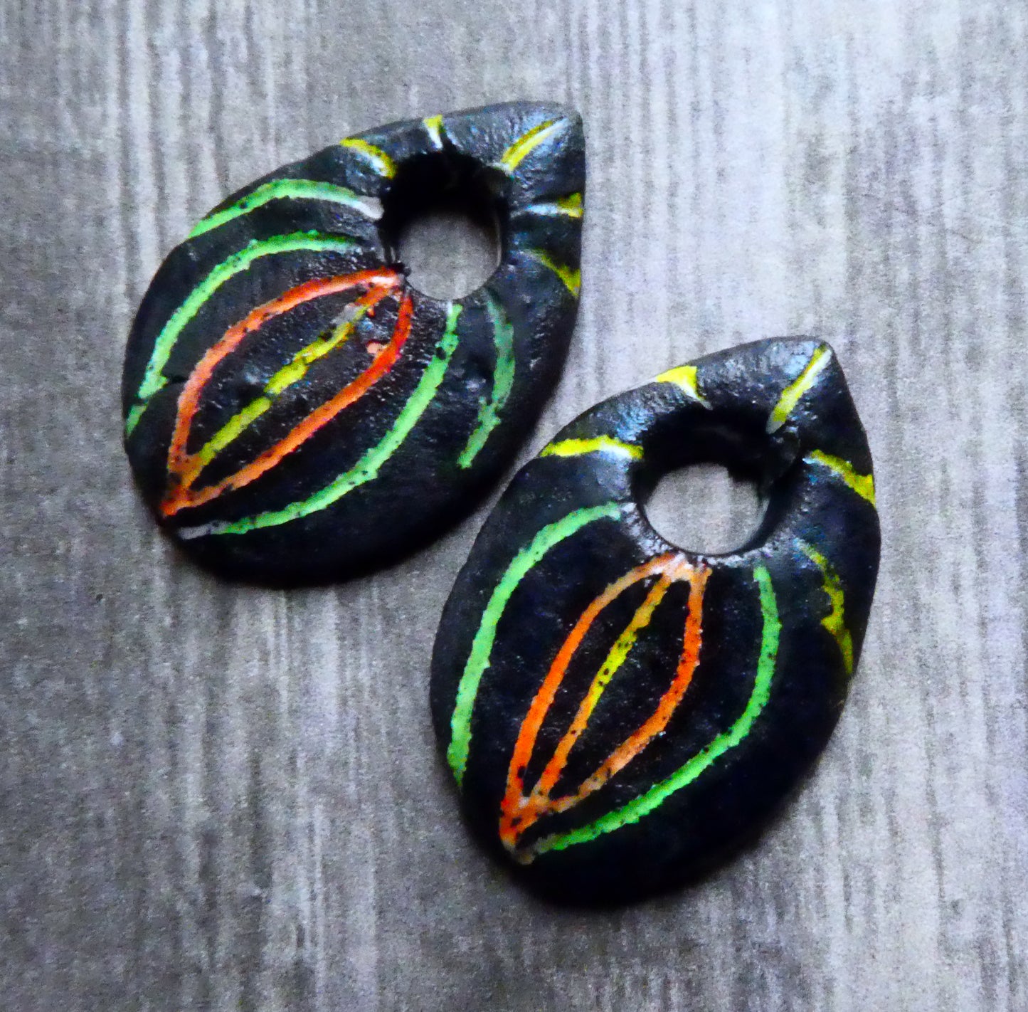 Ceramic  Sgraffito Scale Earring Charms #1