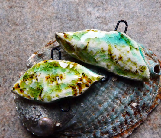Ceramic Shell Shard Earring Connectors - Turquoise Crackle