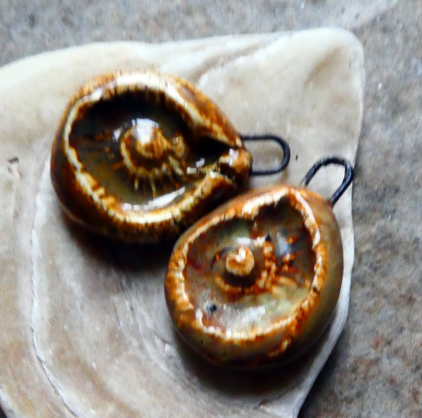 Ceramic Ammonite Textured Earring Charms -Old Copper