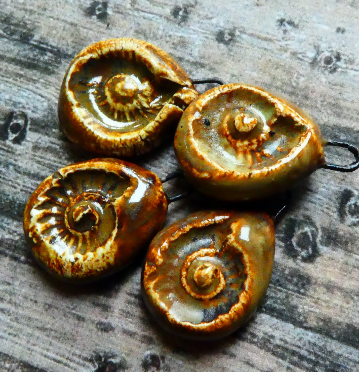 Ceramic Ammonite Textured Earring Charms -Old Copper