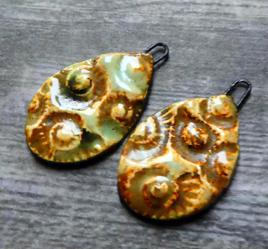 Ceramic Ammonite Textured Slice Earring Charms - Spring Rain