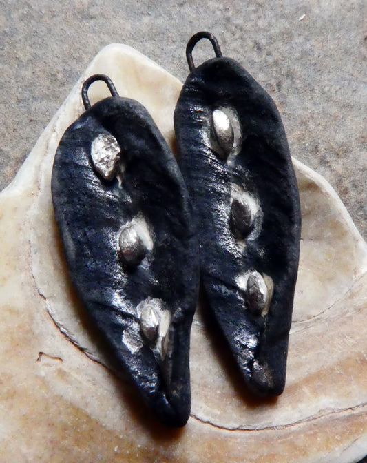 Ceramic Abalone Shell Textured Earring Charms - Matte Black