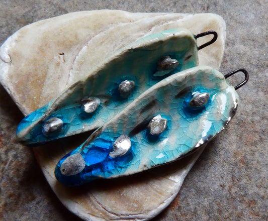 Ceramic Abalone Shell Textured Earring Charms - Turquoise Crackle