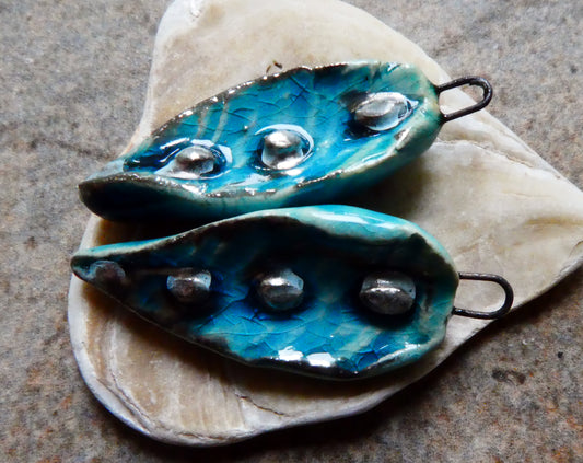 Ceramic Abalone Shell Textured Earring Charms - Oriental Blue