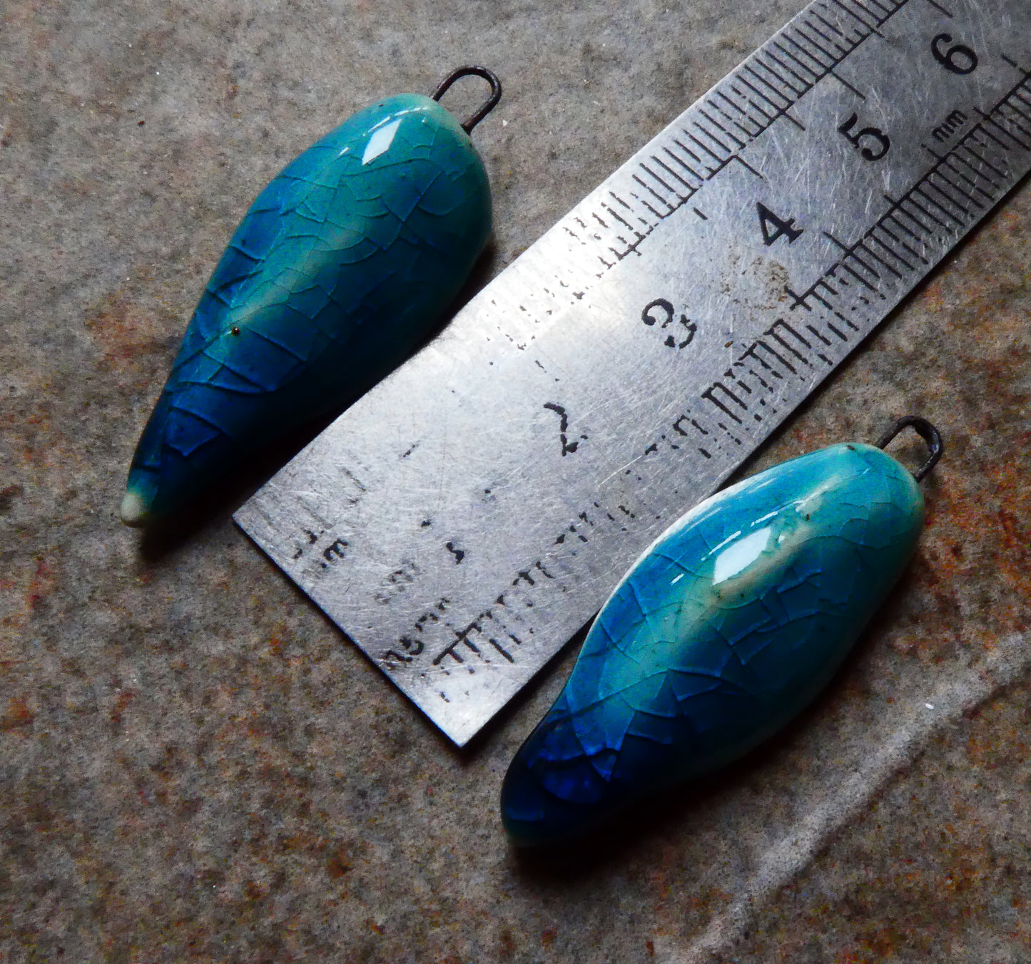 Ceramic Abalone Shell Textured Earring Charms - Oriental Blue