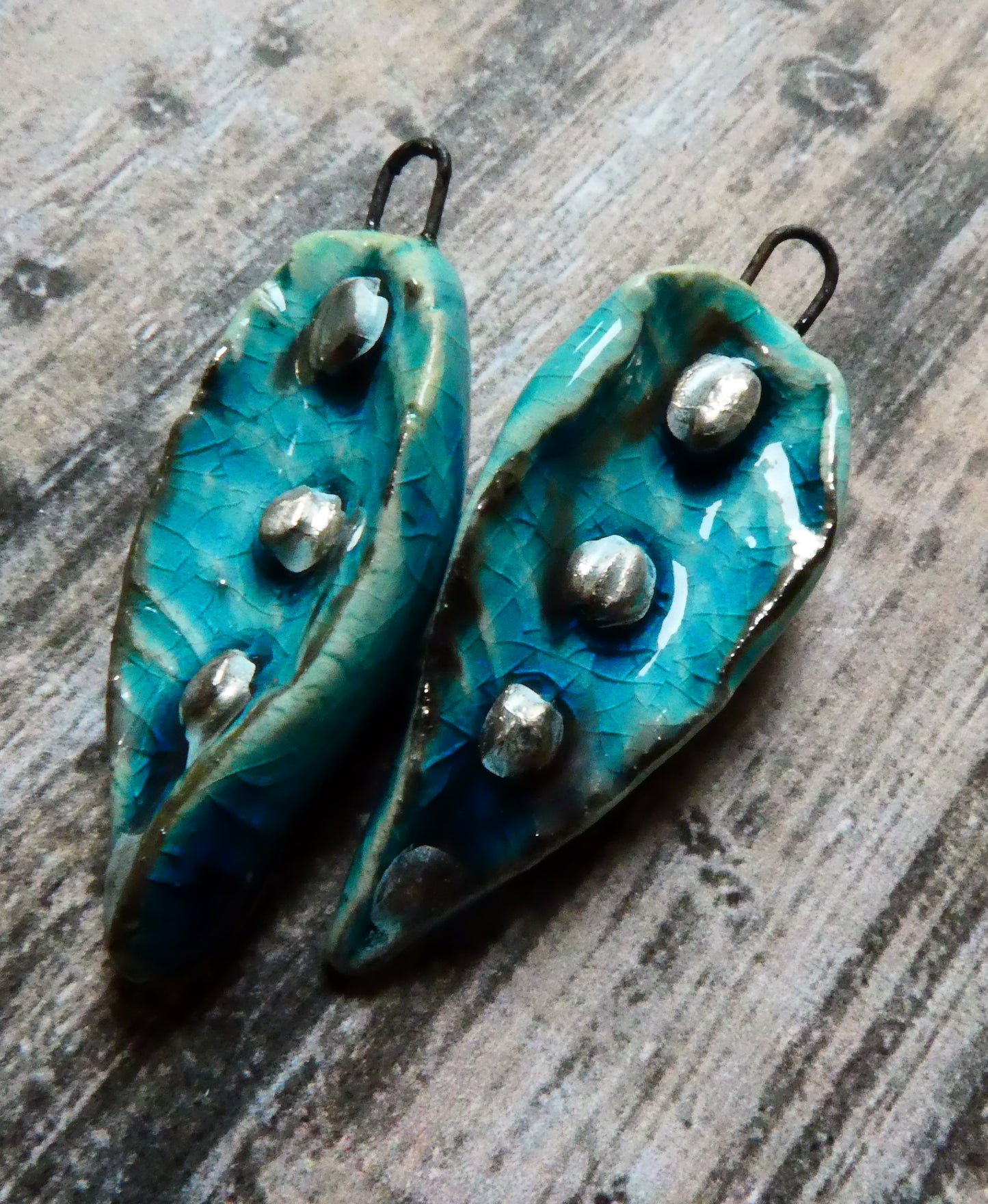 Ceramic Abalone Shell Textured Earring Charms - Oriental Blue